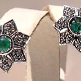 polki earrings 2 Tcw Emerald Rose Cut Diamond 925 Sterling Silver fine antique jewelry