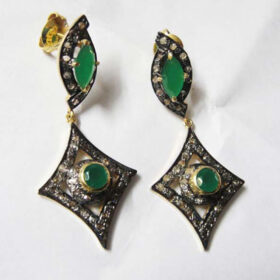 rose cut earrings 2 Tcw Emerald Rose Cut Diamond 925 Sterling Silver victorian jewelry