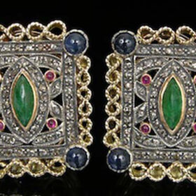 vintage earrings 5.85 Tcw ruby, emerald, sapphire Rose Cut Diamond 925 Sterling Silver art deco jewelry