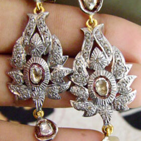 rose cut earrings 3.1 Tcw  Rose Cut Diamond 925 Sterling Silver vintage style jewelry