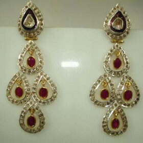 uncut earrings 4.8 Tcw Ruby Rose Cut Diamond 925 Sterling Silver art deco jewelry