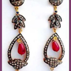 polki earrings 5.4 Tcw Ruby Rose Cut Diamond 925 Sterling Silver fine antique jewelry