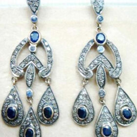 rose cut earrings 5.8 Tcw Blue Sapphire Rose Cut Diamond 925 Sterling Silver antique vintage jewelry