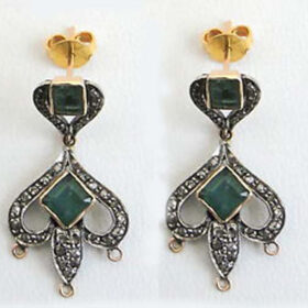 uncut earrings 3.2 Tcw Emerald Rose Cut Diamond 925 Sterling Silver vintage diamond jewelry