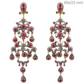 victorian earrings 16.26 Tcw Ruby Rose Cut Diamond 925 Sterling Silver vintage art deco jewelry