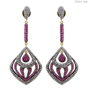 victorian earrings 6.45 Tcw Ruby Rose Cut Diamond 925 Sterling Silver fine antique jewelry