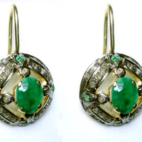 polki earrings 2.3 Tcw Emerald Rose Cut Diamond 925 Sterling Silver vintage jewelry