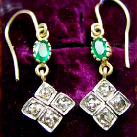 rose cut earrings 1.1 Tcw Emerald Rose Cut Diamond 925 Sterling Silver vintage style jewelry