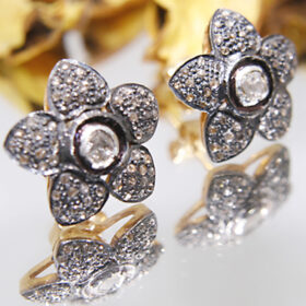 antique earrings 1 Tcw  Rose Cut Diamond 925 Sterling Silver antique vintage jewelry