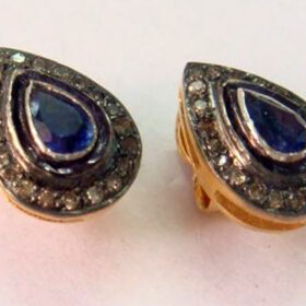 polki earrings 1.65 Tcw Blue Sapphire Rose Cut Diamond 925 Sterling Silver fine antique jewelry