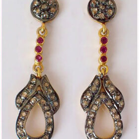 victorian earrings 1.8 Tcw Ruby Rose Cut Diamond 925 Sterling Silver vintage jewelry