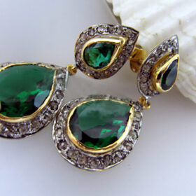 antique earrings 6.64 Tcw Emerald Rose Cut Diamond 925 Sterling Silver vintage style jewelry