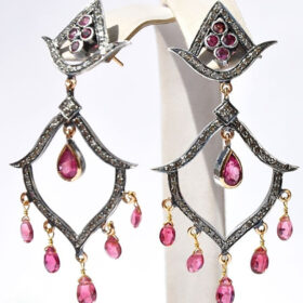 antique earrings 4.3 Tcw Ruby Rose Cut Diamond 925 Sterling Silver victorian jewelry