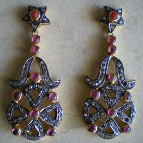 victorian earrings 4.3 Tcw Ruby Rose Cut Diamond 925 Sterling Silver vintage art deco jewelry