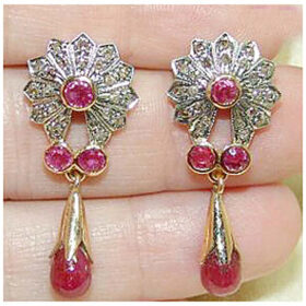 antique earrings 3.48 Tcw Ruby Rose Cut Diamond 925 Sterling Silver antique vintage jewelry