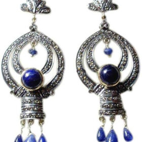 victorian earrings 6.46 Tcw Blue Sapphire Rose Cut Diamond 925 Sterling Silver vintage jewelry