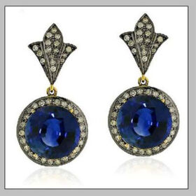 vintage earrings 3 Tcw Blue Sapphire Rose Cut Diamond 925 Sterling Silver art deco jewelry