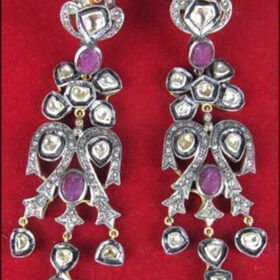 polki earrings 6.4 Tcw ruby Rose Cut Diamond 925 Sterling Silver vintage art deco jewelry