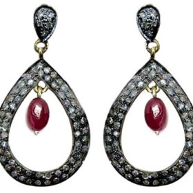 victorian earrings 4 Tcw Ruby Rose Cut Diamond 925 Sterling Silver fine antique jewelry