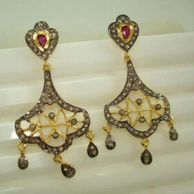 antique earrings 2.9 Tcw Ruby Rose Cut Diamond 925 Sterling Silver victorian jewelry