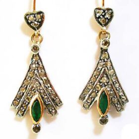 polki earrings 2.2 Tcw Emerald Rose Cut Diamond 925 Sterling Silver fine antique jewelry