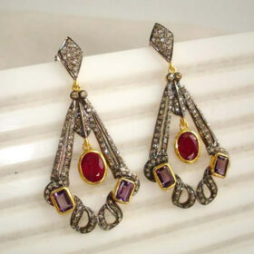 rose cut earrings 7 Tcw Ruby, Amethyst Rose Cut Diamond 925 Sterling Silver antique vintage jewelry