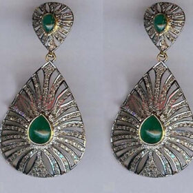 polki earrings 6 Tcw Emerald Rose Cut Diamond 925 Sterling Silver vintage jewelry