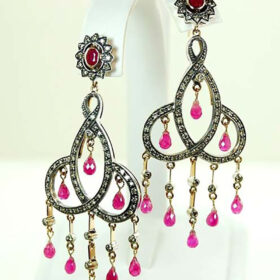 antique earrings 8.85 Tcw Ruby Rose Cut Diamond 925 Sterling Silver antique vintage jewelry