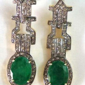 victorian earrings 5.6 Tcw Emerald Rose Cut Diamond 925 Sterling Silver vintage jewelry