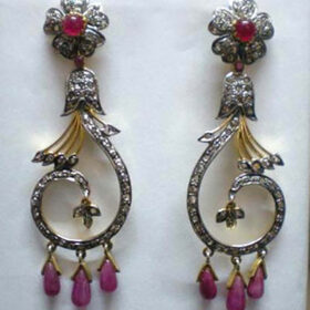 antique earrings 5.05 Tcw Ruby Rose Cut Diamond 925 Sterling Silver vintage style jewelry