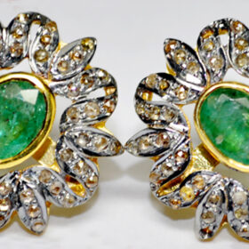vintage earrings 2.62 Tcw Emerald Rose Cut Diamond 925 Sterling Silver antique jewelry