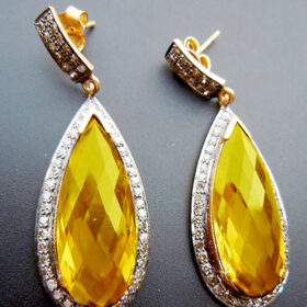 polki earrings 6.2 Tcw Golden Topaz Rose Cut Diamond 925 Sterling Silver vintage jewelry