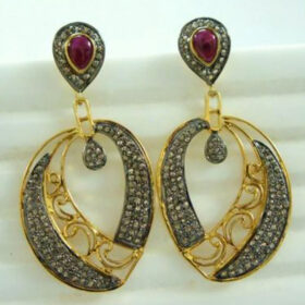 polki earrings 3.35 Tcw Ruby Rose Cut Diamond 925 Sterling Silver fine antique jewelry