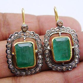 rose cut earrings 5.5 Tcw Emerald Rose Cut Diamond 925 Sterling Silver victorian jewelry