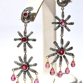 rose cut earrings 5.15 Tcw Ruby Rose Cut Diamond 925 Sterling Silver antique vintage jewelry