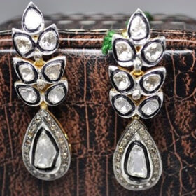 uncut earrings 2.4 Tcw  Rose Cut Diamond 925 Sterling Silver vintage diamond jewelry