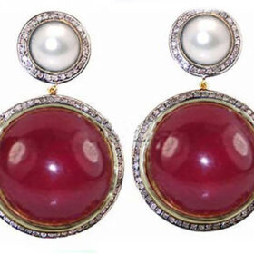 victorian earrings 13.44 Tcw Ruby, Pearl Rose Cut Diamond 925 Sterling Silver fine antique jewelry