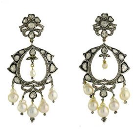 vintage earrings 10 Tcw Pearl Rose Cut Diamond 925 Sterling Silver vintage diamond jewelry