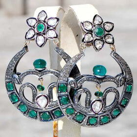 vintage earrings 8 Tcw Emerald Rose Cut Diamond 925 Sterling Silver art deco jewelry