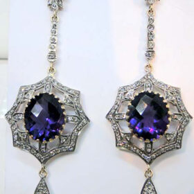 polki earrings 5.88 Tcw Amethyst Rose Cut Diamond 925 Sterling Silver vintage art deco jewelry