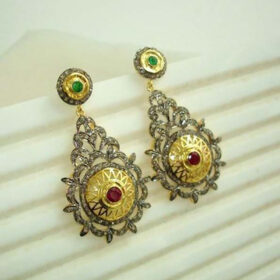 rose cut earrings 3 Tcw Emerald, Ruby Rose Cut Diamond 925 Sterling Silver vintage style jewelry