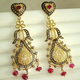 uncut earrings 3.85 Tcw Ruby Rose Cut Diamond 925 Sterling Silver art deco jewelry