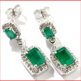 polki earrings 4.4 Tcw Emerald Rose Cut Diamond 925 Sterling Silver fine antique jewelry