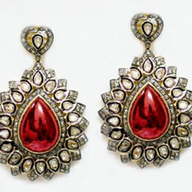 rose cut earrings 8.65 Tcw Ruby Rose Cut Diamond 925 Sterling Silver victorian jewelry