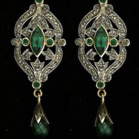 vintage earrings 4.25 Tcw Emerald Rose Cut Diamond 925 Sterling Silver art deco jewelry