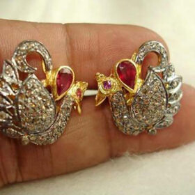 victorian earrings 2 Tcw Ruby Rose Cut Diamond 925 Sterling Silver fine antique jewelry