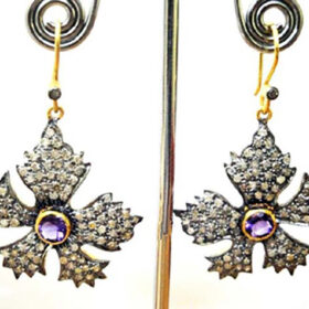 uncut earrings 3 Tcw Amethyst Rose Cut Diamond 925 Sterling Silver art deco jewelry