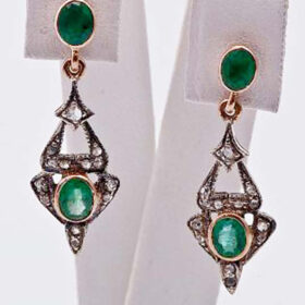 rose cut earrings 4.6 Tcw Emerald Rose Cut Diamond 925 Sterling Silver victorian jewelry