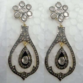 victorian earrings 3.55 Tcw  Rose Cut Diamond 925 Sterling Silver vintage jewelry