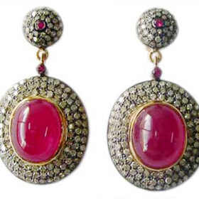 polki earrings 9.62 Tcw Ruby Rose Cut Diamond 925 Sterling Silver vintage jewelry
